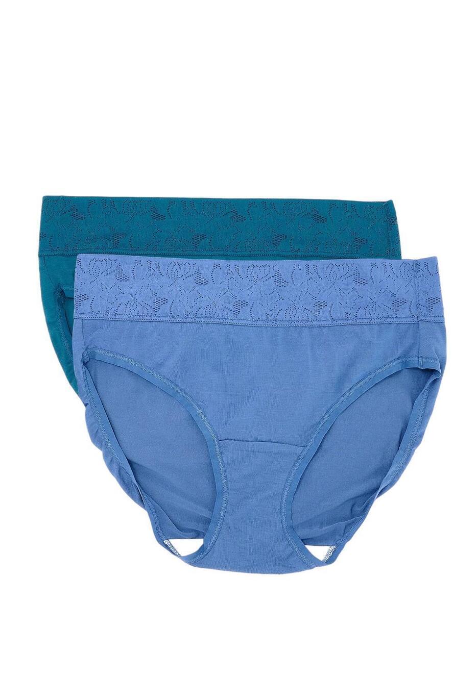 Breezies Women's 2-pack Set Dahlia Lace Modal Hi-Cut Panty Teal/Blue - Regular